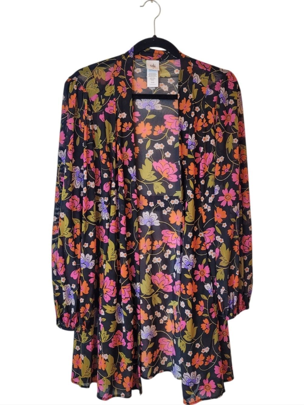 Cabi Floral Black Open Front Mesh Cardigan Women's Size S